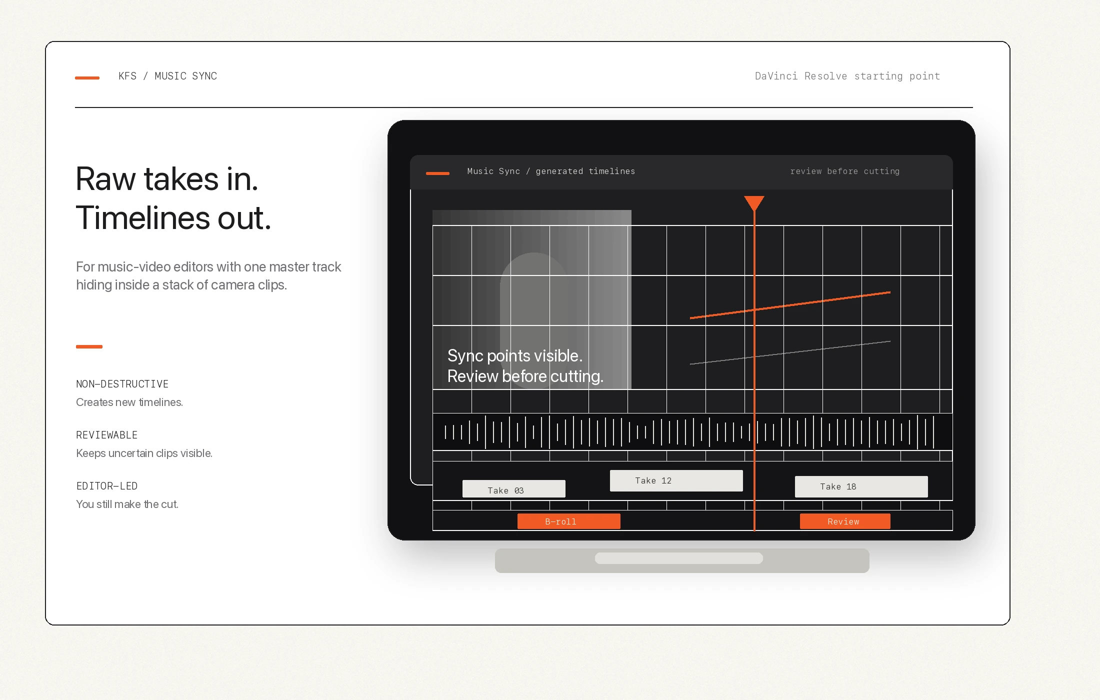 Timeline view representing music-video takes aligned to a master song.